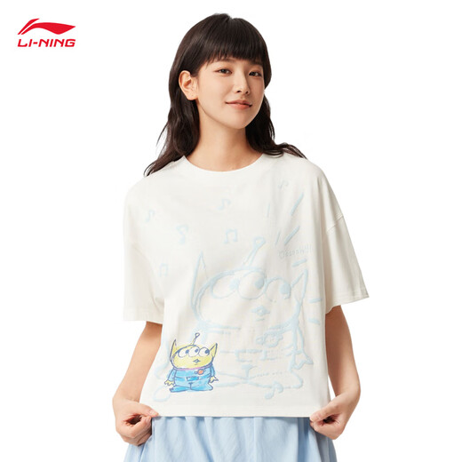 李宁玩具总动员联名系列丨T恤女子2025新款宽松短袖文化衫AHSV690 乳白色-1 S