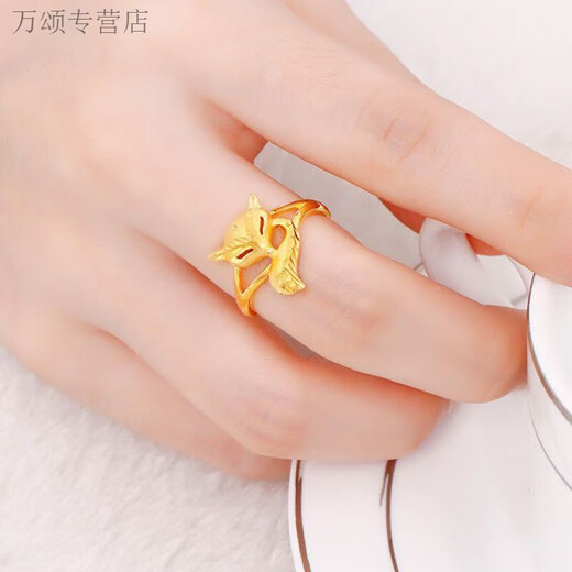 Tongrubi Old Phoenix Gold Ring Women's 999 Pure Gold Fox Ring Opening Adjustable Tail Ring Live New Style 0.06g x Live