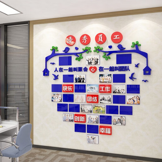 
Corporate Culture Photo Wall Combination Photo Frame Employee Style Honor Display Office Decoration Team 2433 2433 Employees World - Sea Blue + Big Red + White + Deep Big