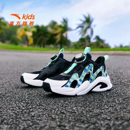 ANTA Children's Sandals Men's Big Children's Shoes 2026 Summer New Overbearing Frame Shoes Sports Shoes Baotou Beach Sandals Boys Black/Ruoye Green-4 37