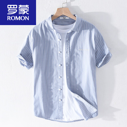 Romon -Männer gestreiftes Hemd Kurzarm Lose Sommer Dünner japanisches lässiges vielseitiges Hemd Sommerkleidung Neues Produkt 9721 Schwarz 3xl 160jin [Jin gleich 0,5 kg]