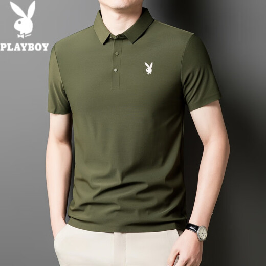 Playboy (Playboy) 2025 Neues Sommer-Kurzärmel-Polo-Hemd für Männer Eis Seide Traaceless Iron-Free Business Casual halbärmelig dünnes Männer T-Shirt 12358 Begonia Red 3xl (160-175jin [Jin gleich 0,5 kg]))