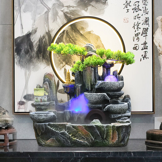 ZOCI风水轮招财流水摆件配件办公室假山流水摆件循环水转动球客厅招 9930大号灯圈款