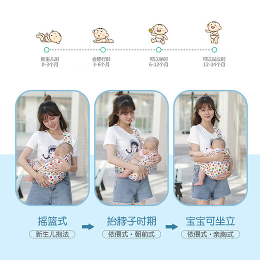 天启世纪新生儿简易婴儿背带前横抱式宝宝背巾单肩小月龄夏季外出抱娃神器 灰色网款*超透气 (肩带图案随机)