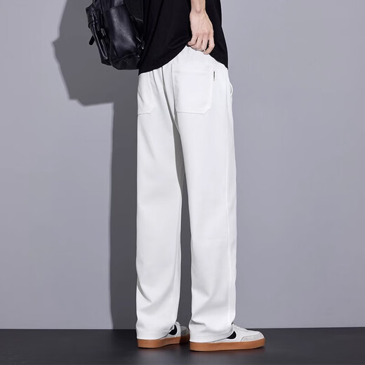 
EGMO ice silk casual pants for boys summer thin breathable wide-leg long pants for men 2025 new loose straight sports pants black 6623 2XL