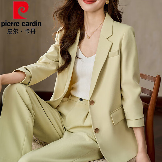 Pierre Cardin Off-weißer Anzug Anzug Set für Frauen 2025 neuer Stil loser professioneller formeller Verschleiß und Winter kleiner Freizeitanzug GDX1585 Grasgrün-Anzug s