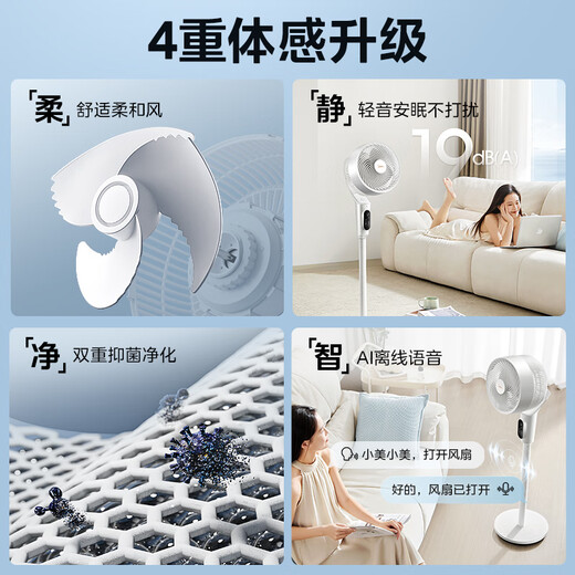美的（Midea）空气循环扇 语音遥控电风扇家用一级能效立式落地风扇直流变频轻音抗菌电扇循环扇空调伴侣 【GDI24WG 语音控制 双重抗菌】