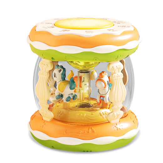 
SEMALAM Hand-pat drum baby 0-1 year old toy baby music padd drum early education 2-3 children 6 months and over nine [USB charging] Large Trojan drum - Orange (within 672