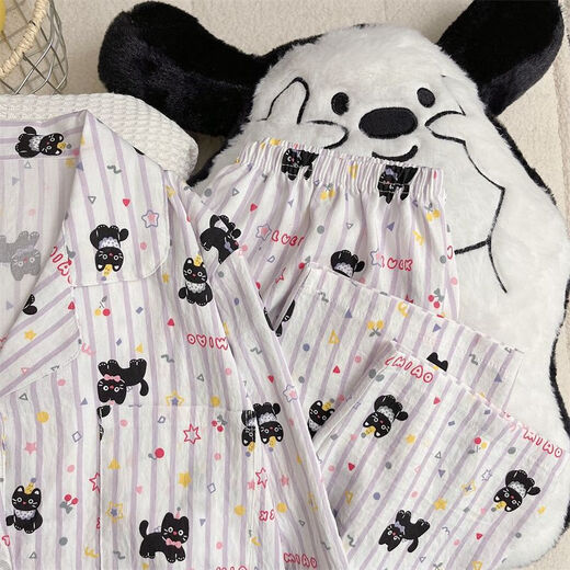 Rongxitu (rongxitu) pijama para mujeres en primavera y otoño dulce caricatura nube de algodón ropa 826# púrpura negro gato 175 l