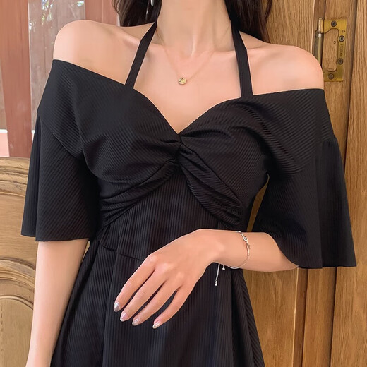 Nanmuxiong plus size swimsuit for fat girls, hot spring sports, conservative one-piece skirt, belly-covering, slimming, seaside vacation women's swimsuit, black 100-160Jin Jin is equal to 0.5 kg