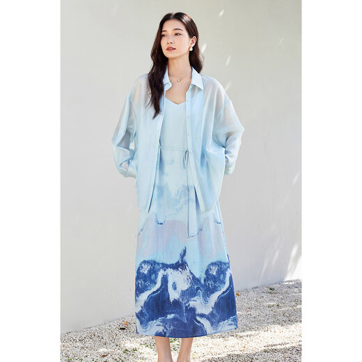 尚都比拉度假风连衣裙女夏季新中式国风吊带裙中长款A字裙 蓝底花色  L 