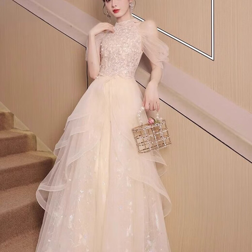 
Kaizitu evening dress for women's birthday party adult ceremony graduation ceremony host champagne color XL