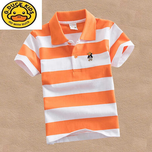 G.DUCKKIDS children's clothing boys summer clothes children's short-sleeved T-shirt medium-large children's pure cotton striped bottoming shirt lapel baby half-sleeved T-shirt trend 1391 one size cm