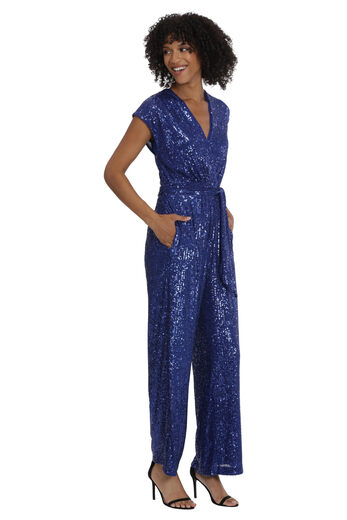 Maggy London Women's Holiday Pailletten Jumpsuit Event Cocktailparty V -Ausschnitt - Liangpin Blue 4