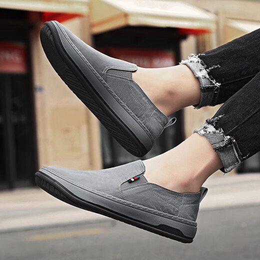 XIANGYUANGE canvas shoes men's summer 2025 new men's one-foot shoes old Beijing cloth shoes casual soft sole work men's shoes gray 42 (260mm)