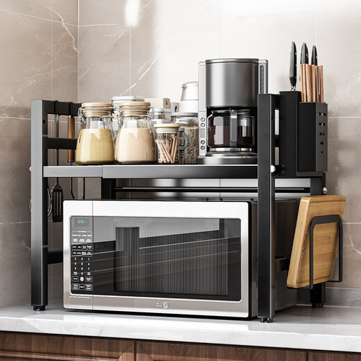 MiBangshu kitchen rack retractable microwave oven rack countertop oven rack rice cooker storage rack spice rack thickened single layer telescopic 40-65CM 6 hooks