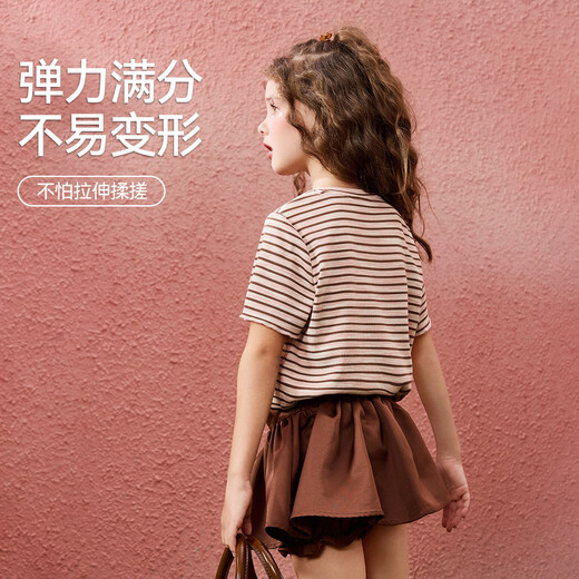 ASK JUNIOR classic striped summer breathable short-sleeved T-shirt children's bottoming shirt girls half-sleeved T-shirt teenagers stripes 160