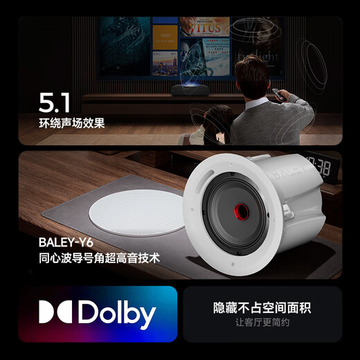 八雷（BALEY） 家庭影院音响天龙功放套装家用客厅电视投影环绕音重低音箱吸顶音响嵌入式蓝牙吸顶音箱 18【天龙5.2功放+Y6×5+S8低音炮】全套
