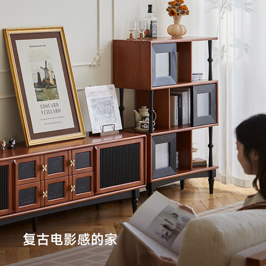 实木书柜 中古风玄关柜 矮书架展示 家具收纳组合柜 实用储物柜 中古色书柜830*340*1170