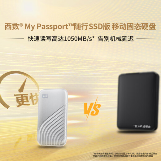 西部数据(WD)1TB NVMe 移动固态硬盘（PSSD）My Passport随行SSD type-c接口 1050MB/s 手机直连笔记本两用
