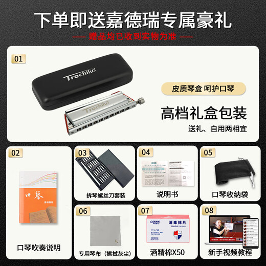嘉德瑞 JDR蜂鸟十孔半音阶口琴10孔布鲁斯流行调音-红色paddyC调