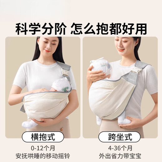 巴比象（bbet）抱娃神器解放双手婴儿背带小月龄前抱式幼儿外出简易新生儿宝宝 莫奈灰-透气款【松紧可调】省力