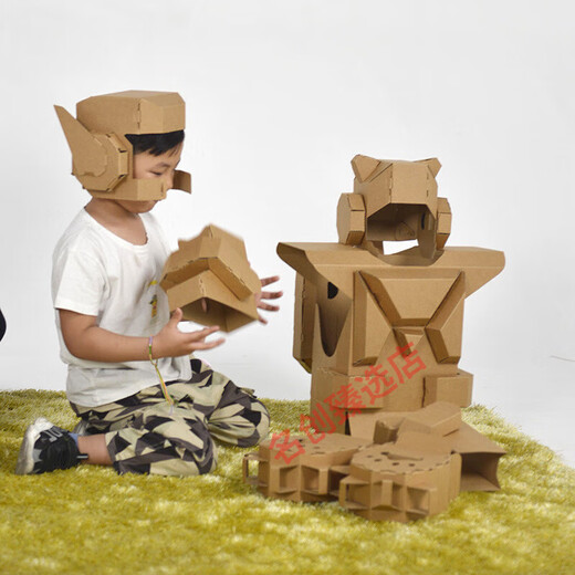 Armor de cartón de cartón portátil para niños Armadura de cartón ambientalmente amigable con el medio ambiente Graffiti Robot Robot Armor de cartón estilo niño