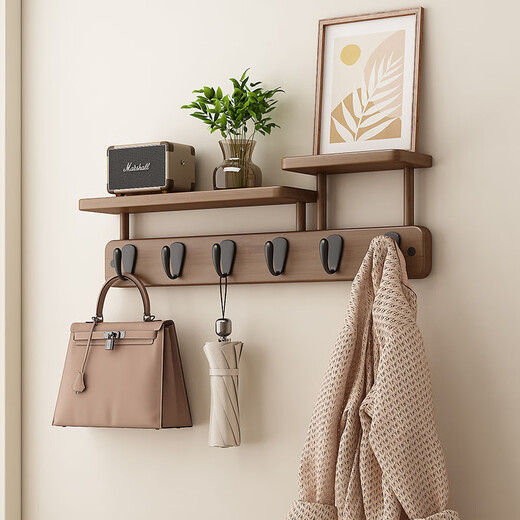 Chujun clothes hanger, wall hanging hat, scarf, clothes hook, entrance door, entrance hall, no punching solid wood, laminate upgrade, 8 hooks, strong load-bearing solid wood