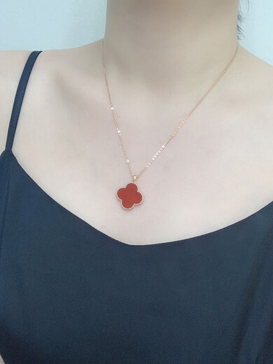 LZJV Taijinsheng jewelry plated 18K gold four-leaf clover pendant color gold rose gold gold necklace au750 girl gift 18K gold rose gold (single pendant) 10mm malachite (green)