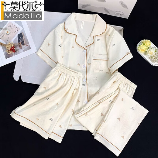 Modal three-piece pajamas for women summer 2025 new Internet celebrity style spring and autumn style cloud cotton short-sleeved short-sleeved trousers home clothes 9913#Yunduo cotton three-piece set M 70-95 Jin Jin is equal to 0.5 kg