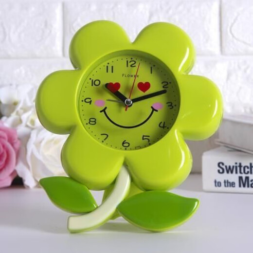 岚立仕可爱学生闹铃床头个性电子马蹄闹钟卧室创意儿童卡通花朵简约时尚 7029太阳花黄