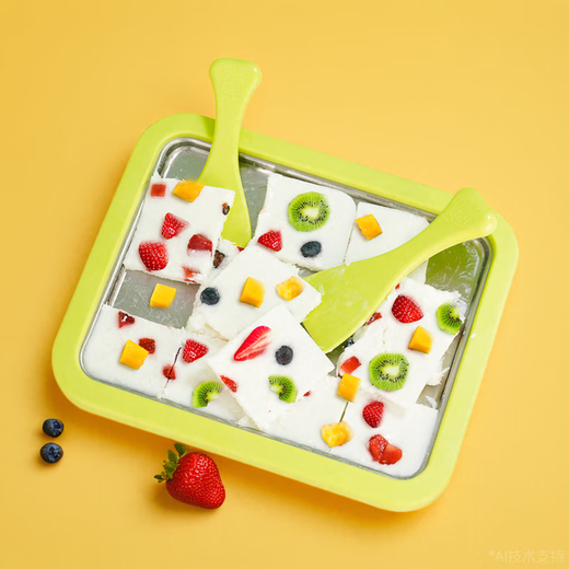 Gebratener Joghurtmaschinen-Lebensmittelqualität gebratener Eismaschine hausgemachter Joghurt-Eismaschine kleiner Kinder DIY Mini Plug-in Supergröße [316 Medizinische Grad] Avocado Green + 1 Pack Pulver + Schaufel