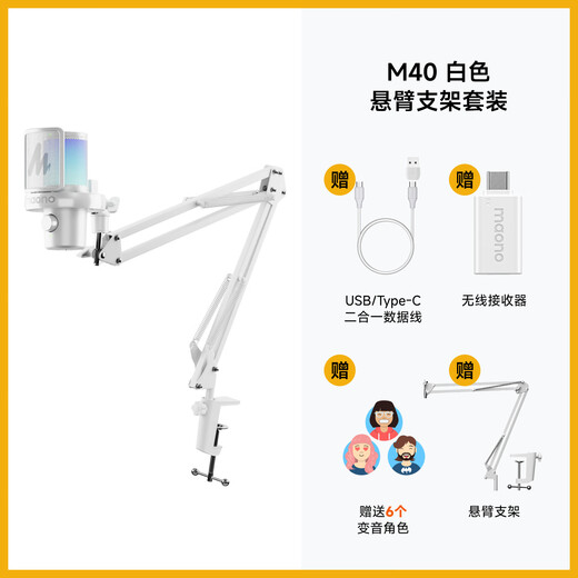 Maono Microphone Computer Wireless Radio Microphone Game Live Singing K-Song Recording Noise Reduction AI Voice Changing Mobile Phone Microphone Desktop Microphone Horcus Same Model Maono DM40 DM40 White - Cantilever Model - (Same Model as Horcus)