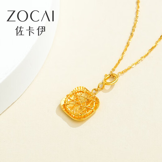 Zokai yellow 18K gold pendant sugar cube necklace simple and versatile birthday gift D11400