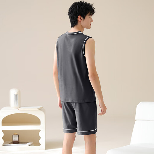 Gato man algodón puro pijamas en verano delgado de mangas de mangas de mangas para hombres shorts de chaleco para hombres de la casa casera para hombres set de algodón 13657 gris oscuro [100% algodón que absorbe el sudor y transpirable] 3xl [sugerido 160-180Jin [Jin equivale a 0.5 kg]]]