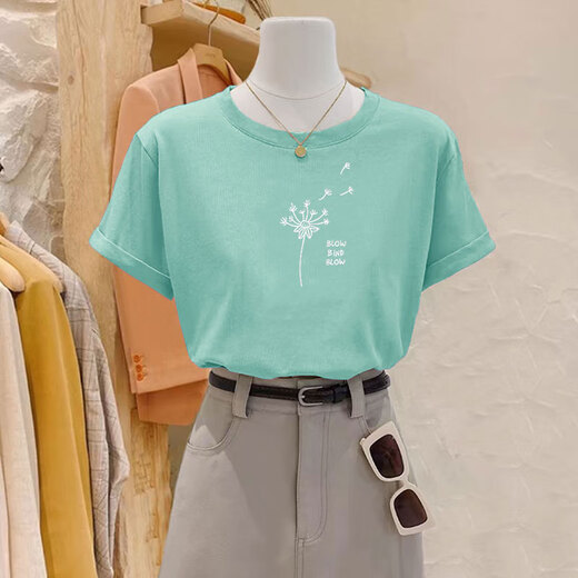 
Pingedi new cotton mint green short-sleeved T-shirt for women with loose retro temperament and shoulder T-shirt for summer 2025 new top trend 6172 gray and blue short-sleeved 2XL (recommended 135-150Jin [Jin equals 0.5 kg])