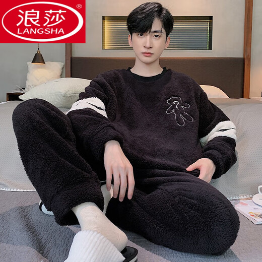 Langsha Pajamas Winter Coral Velvet Flannel más Traje de manga larga de terciopelo para la ropa casera cálida en espesas de los hombres SSM-9921 L [90-120Jin [Jin iguala 0.5 kg]]]