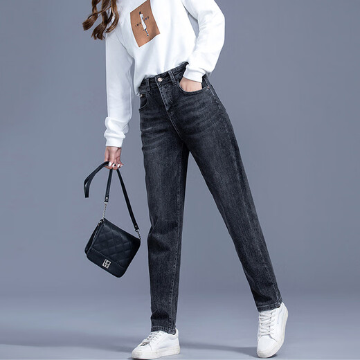 夏典素订女王（SE.PSTP）哈伦牛仔裤女2025春秋新款大码胖MM韩版ins宽松显瘦弹力萝卜裤子 蓝色【9905款】单裤 27 码【2尺】