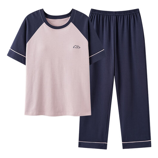 Las mangas cortas de algodón de pijamas de Hanrui con almohadillas de pechuga se pueden usar afuera para ropa casera para hombres y mujeres 13601 hombres 170 m