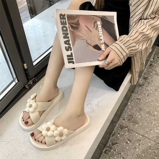 紫昕月网红拖鞋女外穿高颜值夏季百搭时尚气质仙女风交叉沙滩拖外出凉拖 白色#【双花朵】 36-37 【偏小一码】