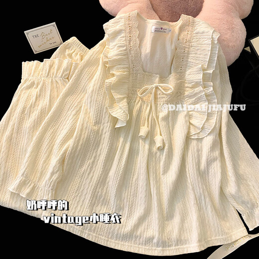 Bunte Edelsteine ​​Frühlings- und Herbst-Pyjamas für Frauen im Sommer 2025 Neue Baumwollwäsche mit langärmeligen süßen Prinzessin-Stil können außerhalb des Heimkleidungssets 9904 Pulver getragen werden [Hosen + Langschläuche] 180 xl [empfohlenes Gewicht 120-135 Jin [Jin gleich 0,5 kg]]