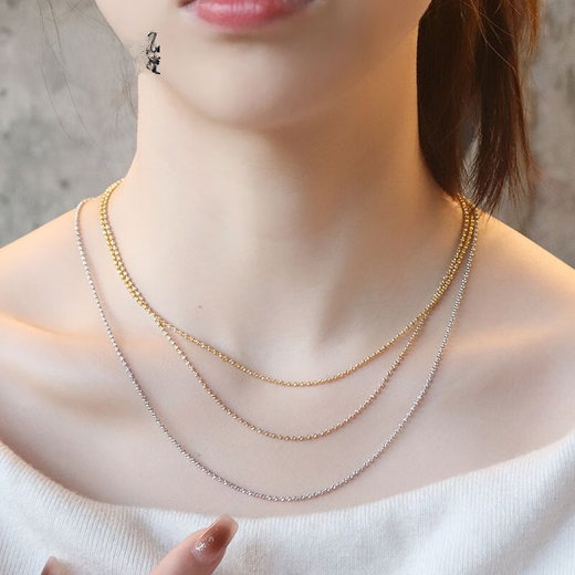 Chi Xing 18k gold diamond chain necklace for women, Italian craftsmanship AU750 plain chain, sparkling chain, diamond chain, fine model for girlfriend, 18k gold, white gold, chain length about 45CM, gold weight about 5.5 grams (adjustable)