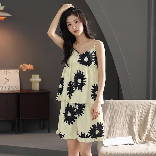 Yalu Pajamas para mujeres Seda de hielo Summer delgado 2025 Nuevo estilo con chaleco de suspensión de almohadilla para el cofre para ropa casual de ropa para el hogar 50m9905 2xl (peso recomendado 135-145Jin [Jin es igual a 0,5 kg])