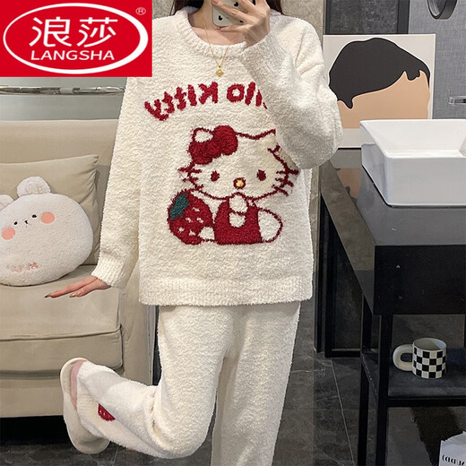 Pyjamas Langsha pour les femmes en automne et hiver en velours à bas prix en velours épaissis 2024 NOUVEAU KT CAT CAT Large taille Vêtements Home Clothing TX-9904-KT CAT SIME Taille (80-140Jin [Jin est égal à 0,5 kg]))