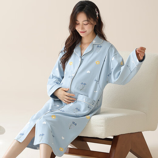 帕兰朵产后月子服待产睡裙睡衣夏季哺乳孕妇喂奶产妇妈妈春秋季大码长袖 AM-11932 2XL