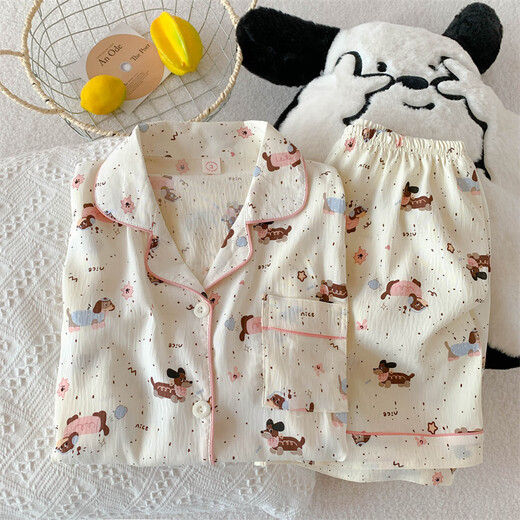 Pyjamas für Frauen im Sommer kurzärmelige Wolke Baumwolle Sommer Ladies 2025 NEUER Student niedliche Cartoon Home Clothing Set Qdmbe683 XL (170) Empfohlenes Gewicht 120 Jin [Jin gleich 0,5 kg]
