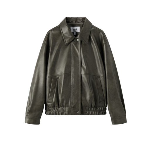 Semir jacket women's lapel loose cool style spring and autumn retro texture PU imitation leather jacket 109524108004