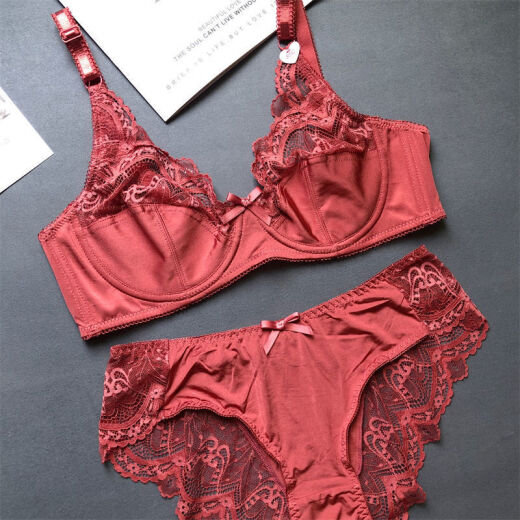 
Shan Nanwei [2694 people] European and American sponge-free sexy 200Jin [Jin equals 0.5 kg] Large size bra set, gather fat MM, brick red single piece bra 75D