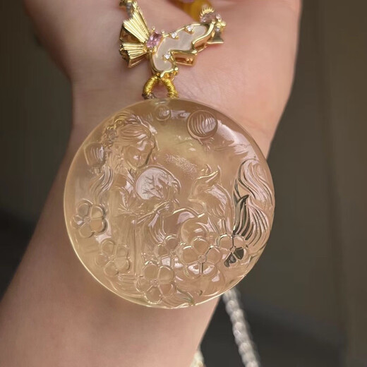 结盟者高品质天然黄水晶九尾狐狸望月将军狐挂件毛衣链套装女款礼物合集 12609手工雕刻