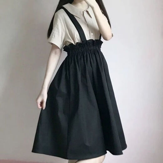 Single Nanwei Single/College Style Set Studenten japanisches süßes Kurzarmhemd + Hemd mit hoher Taillengurt Zwei-teiliger Set New Style 683 Schwarzrock + Aprikosen Top L Empfohlen 103-120jin [Jin gleich 0,5 kg]
